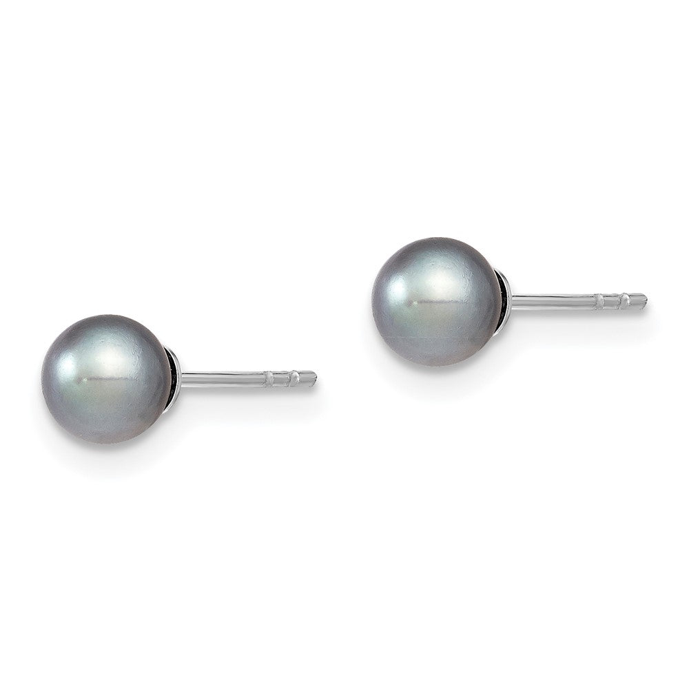 Sterling Silver Rhodium-plated 5- Grey Round Freshwater Cultured Pearl Post Earrings