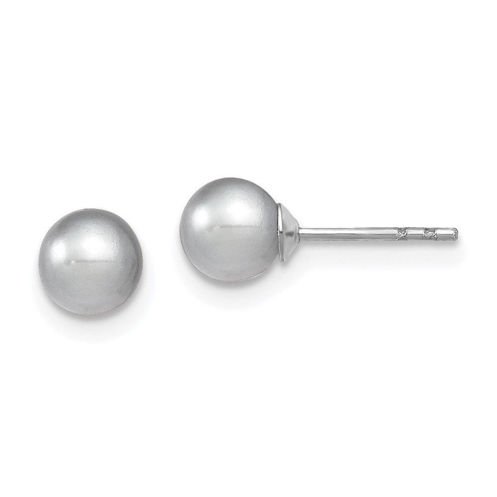 Sterling Silver Rhodium-plated 5- Grey Round Freshwater Cultured Pearl Post Earrings
