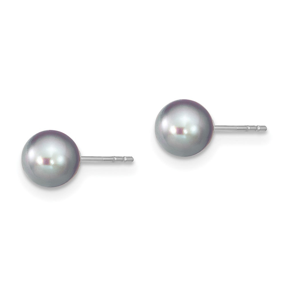 Sterling Silver Rhodium-plated 6- Grey Round Freshwater Cultured Pearl Post Earrings