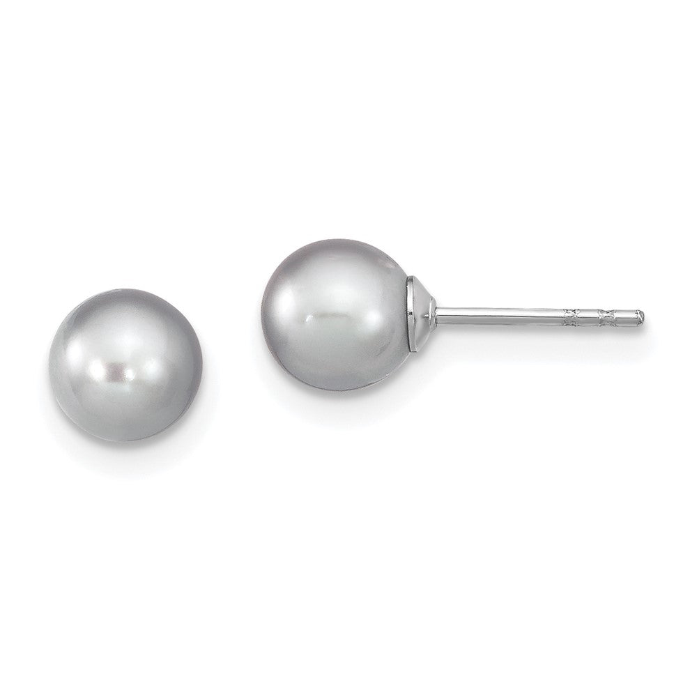 Sterling Silver Rhodium-plated 6- Grey Round Freshwater Cultured Pearl Post Earrings