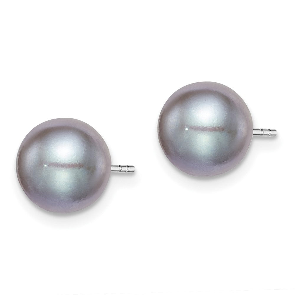 Sterling Silver Rhodium-plated 8- Grey Round Freshwater Cultured Pearl Post Earrings