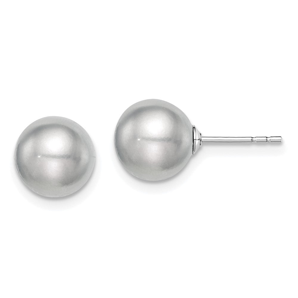Sterling Silver Rhodium-plated 8- Grey Round Freshwater Cultured Pearl Post Earrings
