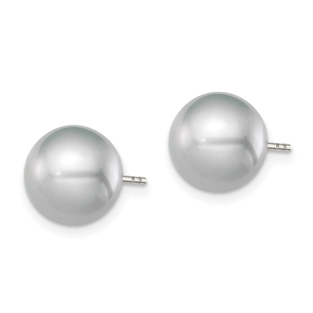Sterling Silver Rhodium-plated 9- Grey Round Freshwater Cultured Pearl Post Earrings