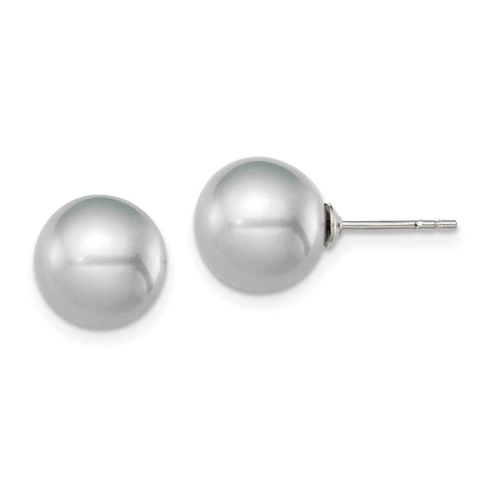 Sterling Silver Rhodium-plated 9- Grey Round Freshwater Cultured Pearl Post Earrings