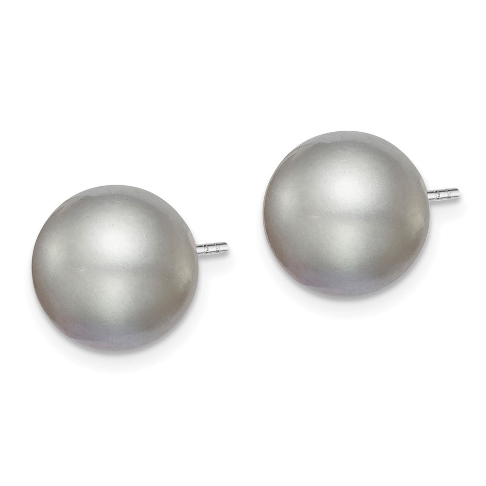 Sterling Silver Rhodium-plated 10- Grey Round Freshwater Cultured Pearl Post Earring