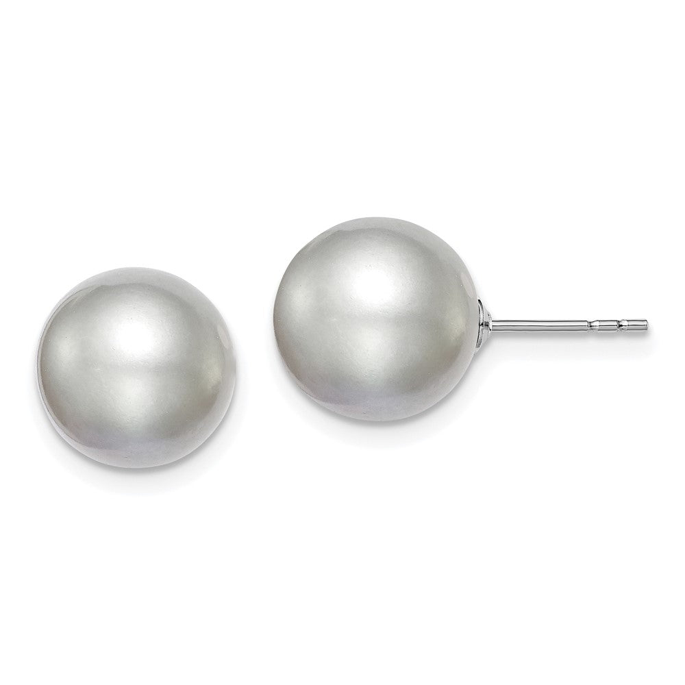 Sterling Silver Rhodium-plated 10- Grey Round Freshwater Cultured Pearl Post Earring