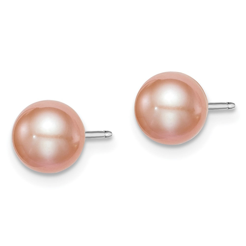 Sterling Silver Rhodium-plated 6- Pink Round Freshwater Cultured Pearl Post Earrings