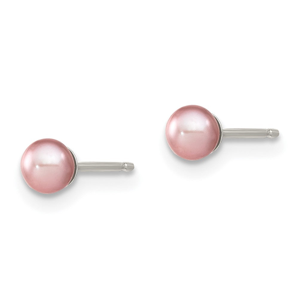 Sterling Silver Rhodium-plated 3- Purple Round Freshwater Cultured Pearl Post Earring