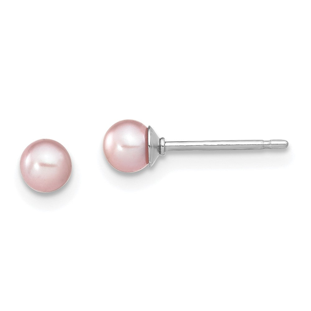 Sterling Silver Rhodium-plated 3- Purple Round Freshwater Cultured Pearl Post Earring