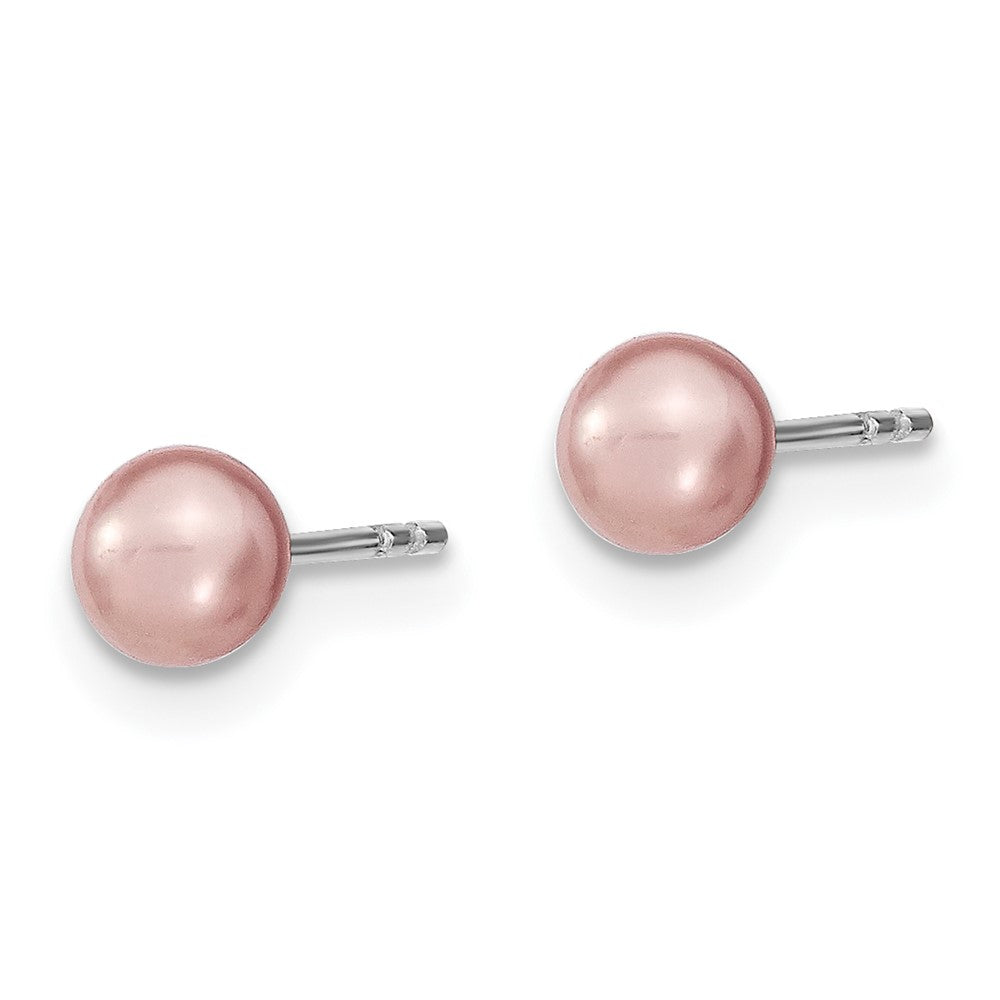 Sterling Silver Rhodium-plated 4- Purple Round Freshwater Cultured Pearl Post Earrings