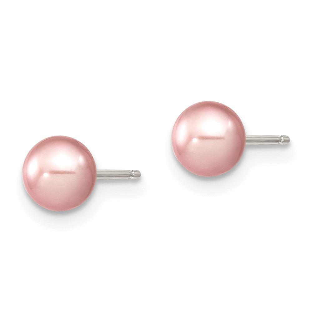 Sterling Silver Rhodium-plated 5- Purple Round Freshwater Cultured Pearl Post Earring