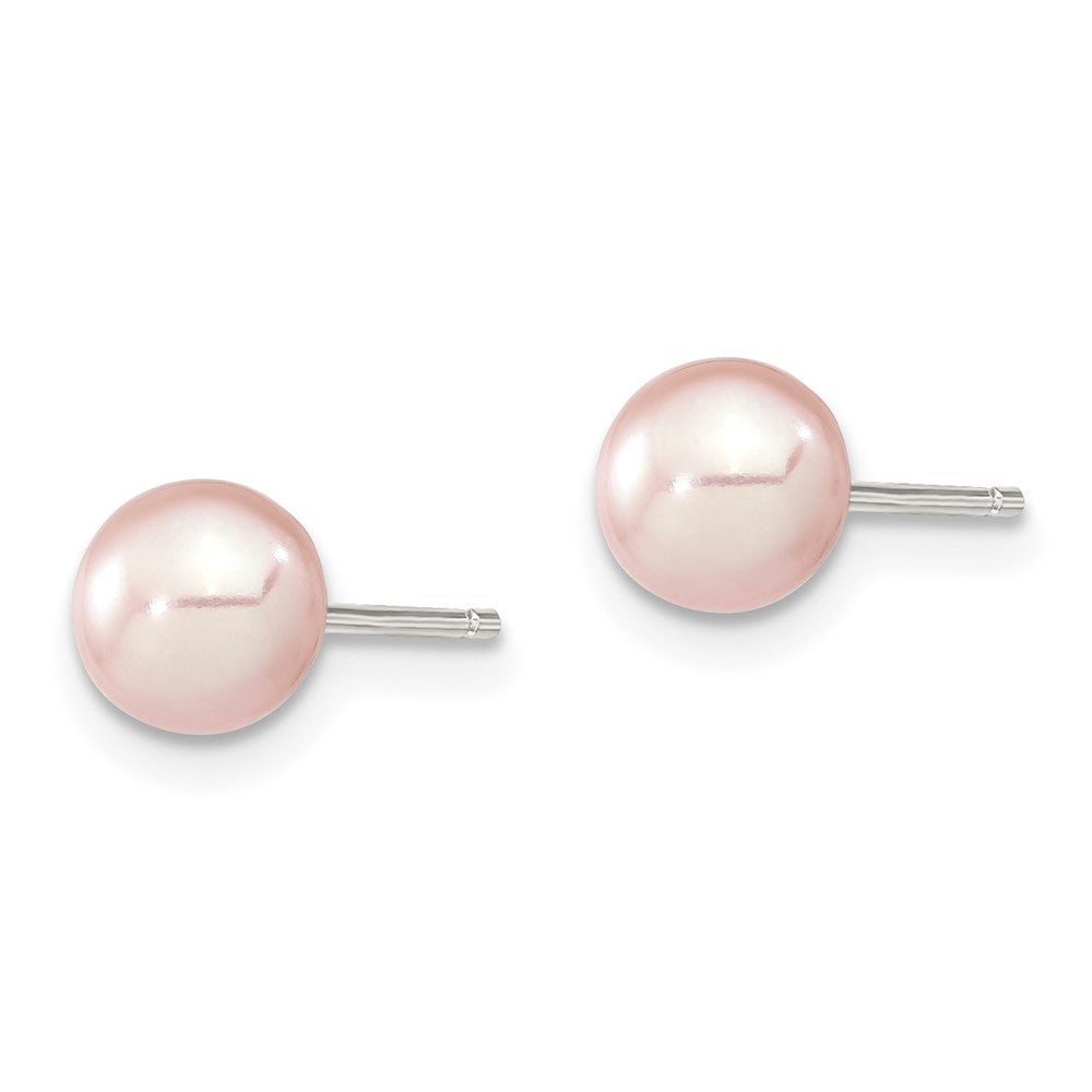 Sterling Silver Rhodium-plated 6- Purple Round Freshwater Cultured Pearl Post Earring