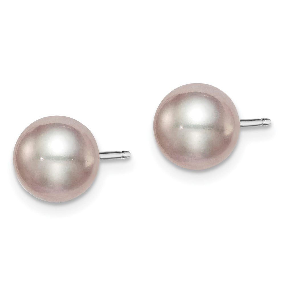 Sterling Silver Rhodium-plated 7- Purple Round Freshwater Cultured Pearl Post Earring