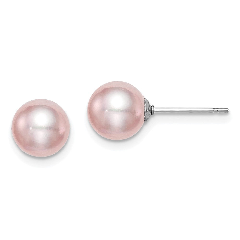 Sterling Silver Rhodium-plated 7- Purple Round Freshwater Cultured Pearl Post Earring