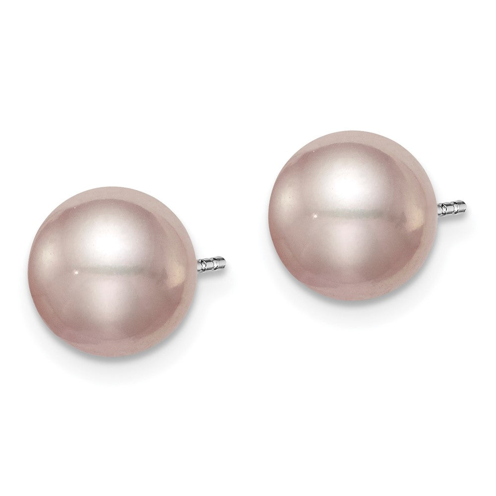Sterling Silver Rhodium-plated 8- Purple Round Freshwater Cultured Pearl Post Earring