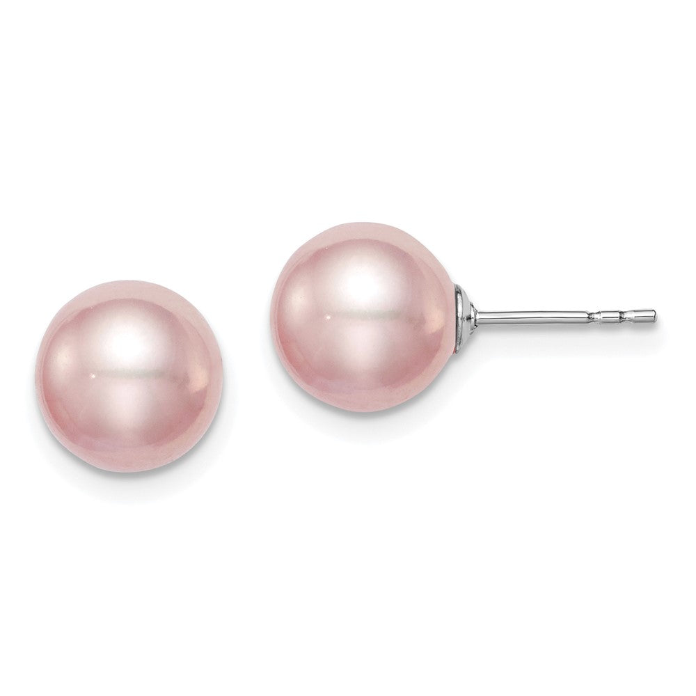 Sterling Silver Rhodium-plated 8- Purple Round Freshwater Cultured Pearl Post Earring