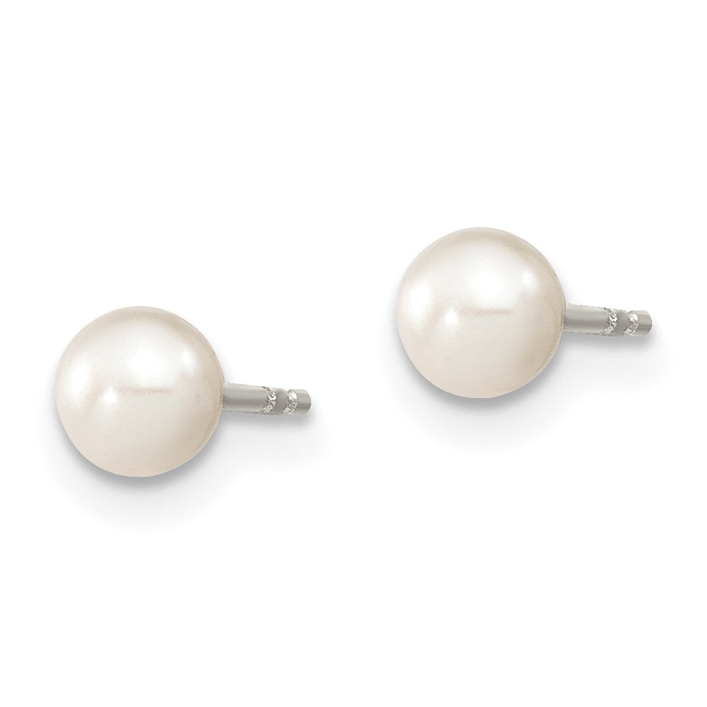 Sterling Silver Rhodium-plated 4- White Round Freshwater Cultured Pearl Post Earrings