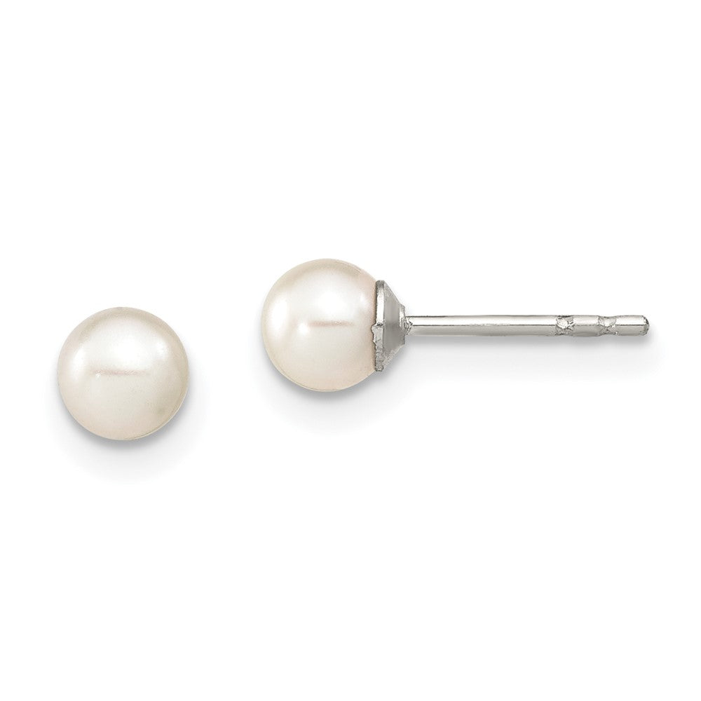 Sterling Silver Rhodium-plated 4- White Round Freshwater Cultured Pearl Post Earrings
