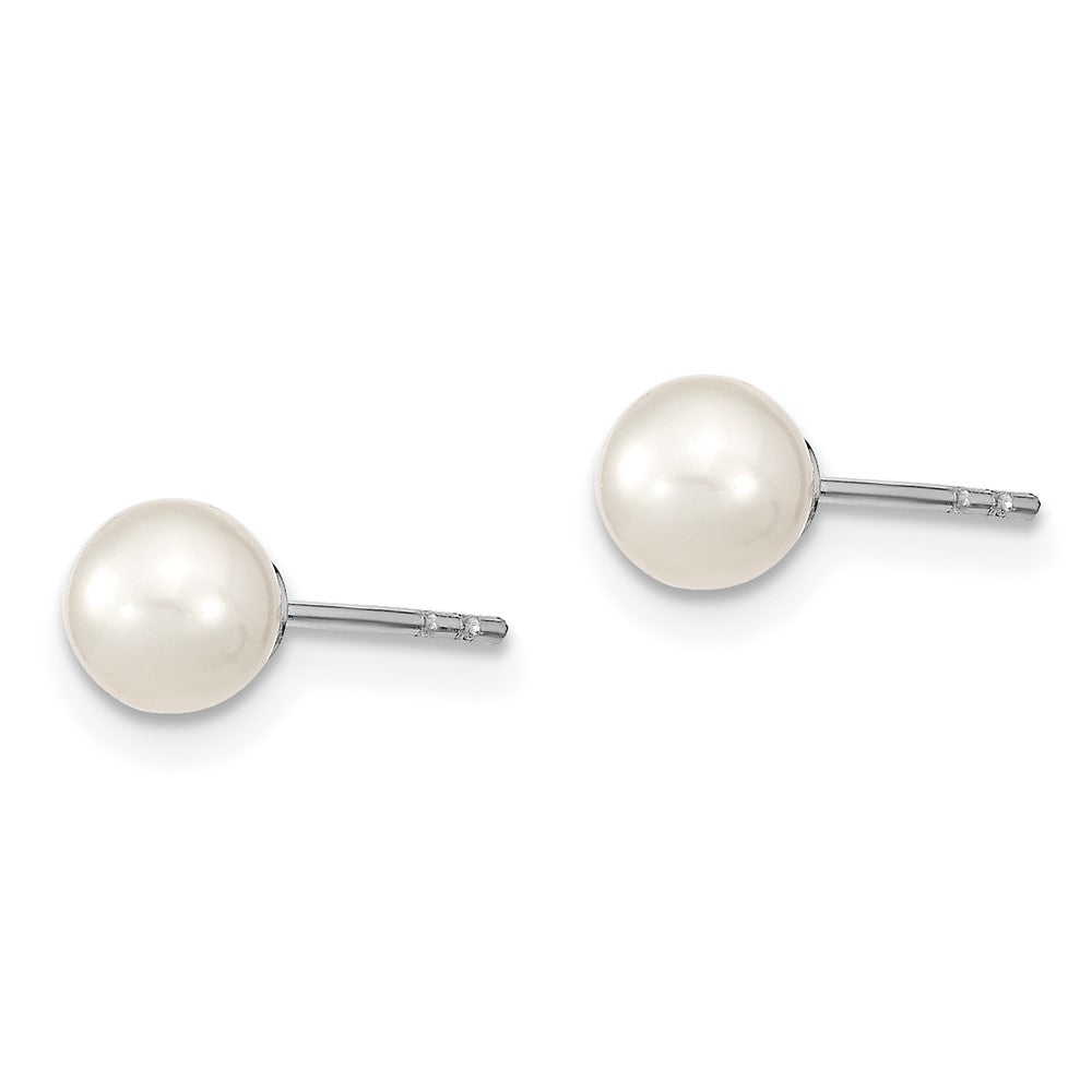 Sterling Silver Rhodium-plated 5- White Round Freshwater Cultured Pearl Post Earrings