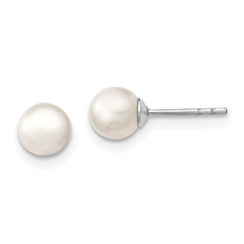 Sterling Silver Rhodium-plated 5- White Round Freshwater Cultured Pearl Post Earrings
