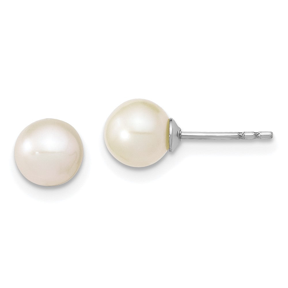 Sterling Silver Rhodium-plated 6- White Round Freshwater Cultured Pearl Post Earrings
