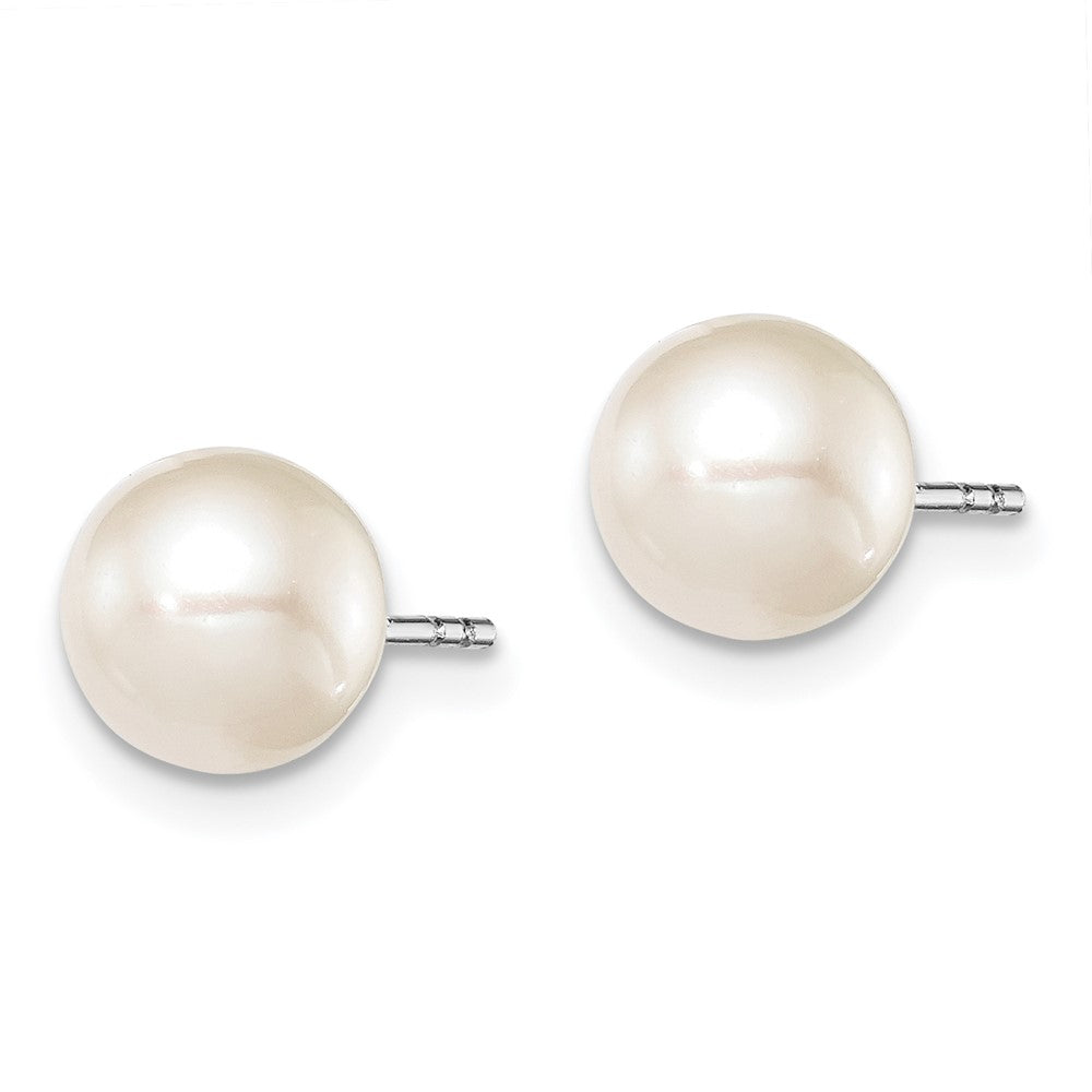 Sterling Silver Rhodium-plated 7- White Round Freshwater Cultured Pearl Post Earrings