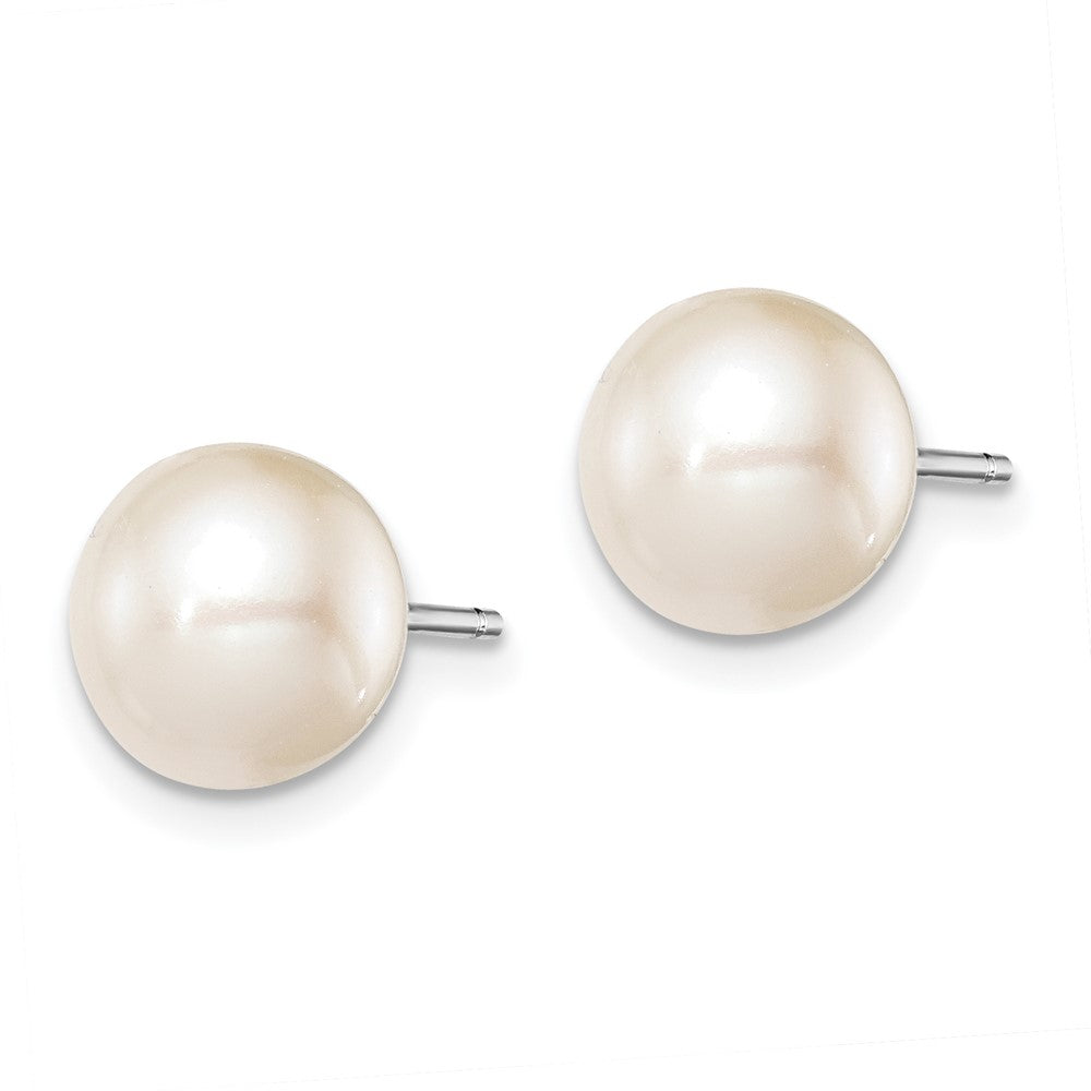 Sterling Silver Rhodium-plated 8- White Round Freshwater Cultured Pearl Post Earrings