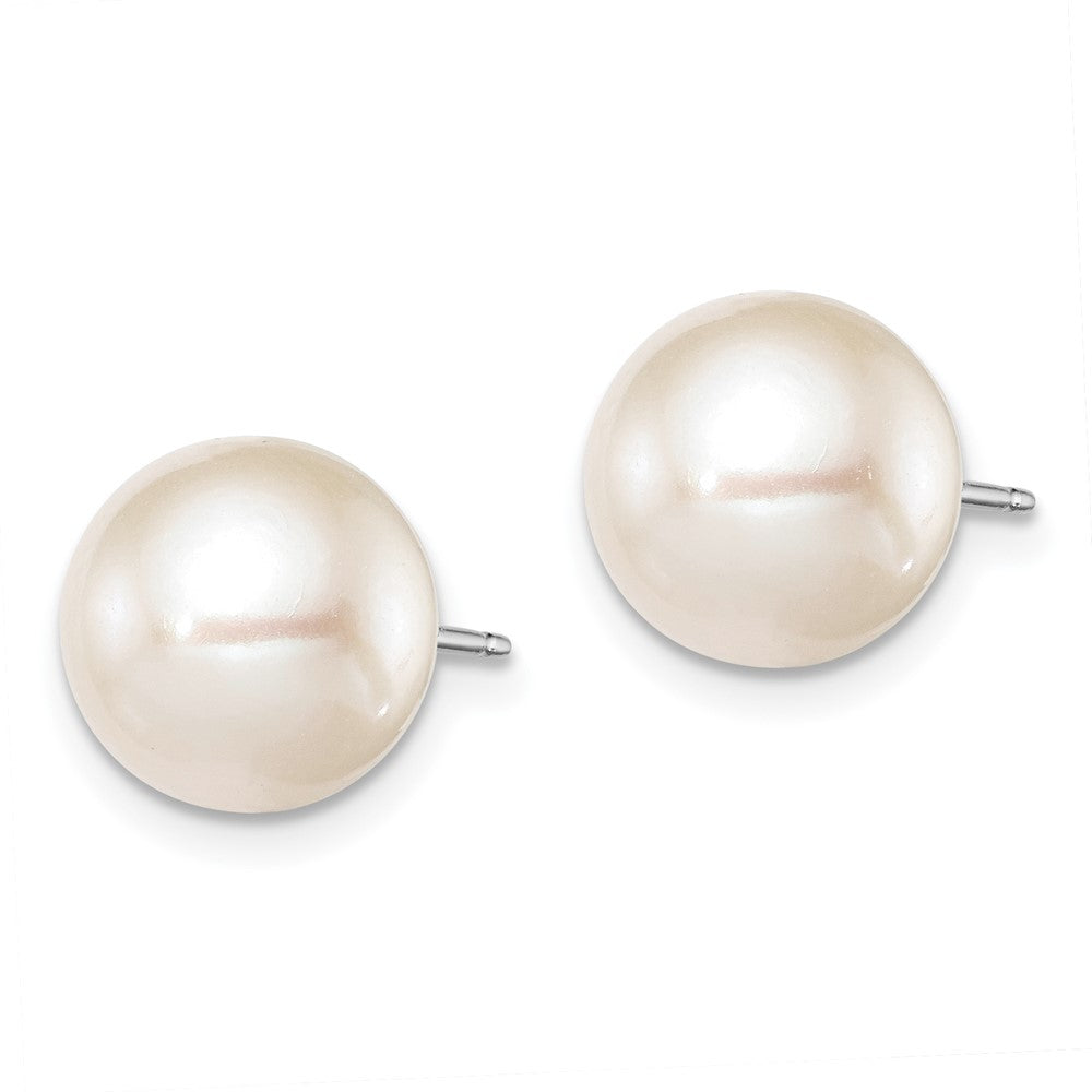 Sterling Silver Rhodium-plated 9- White Round Freshwater Cultured Pearl Post Earring