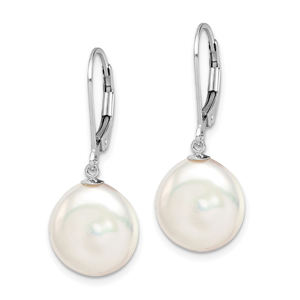 Sterling Silver Rhodium-plated 12- White Coin Freshwater Cultured Pearl Leverback Dangle Earrings