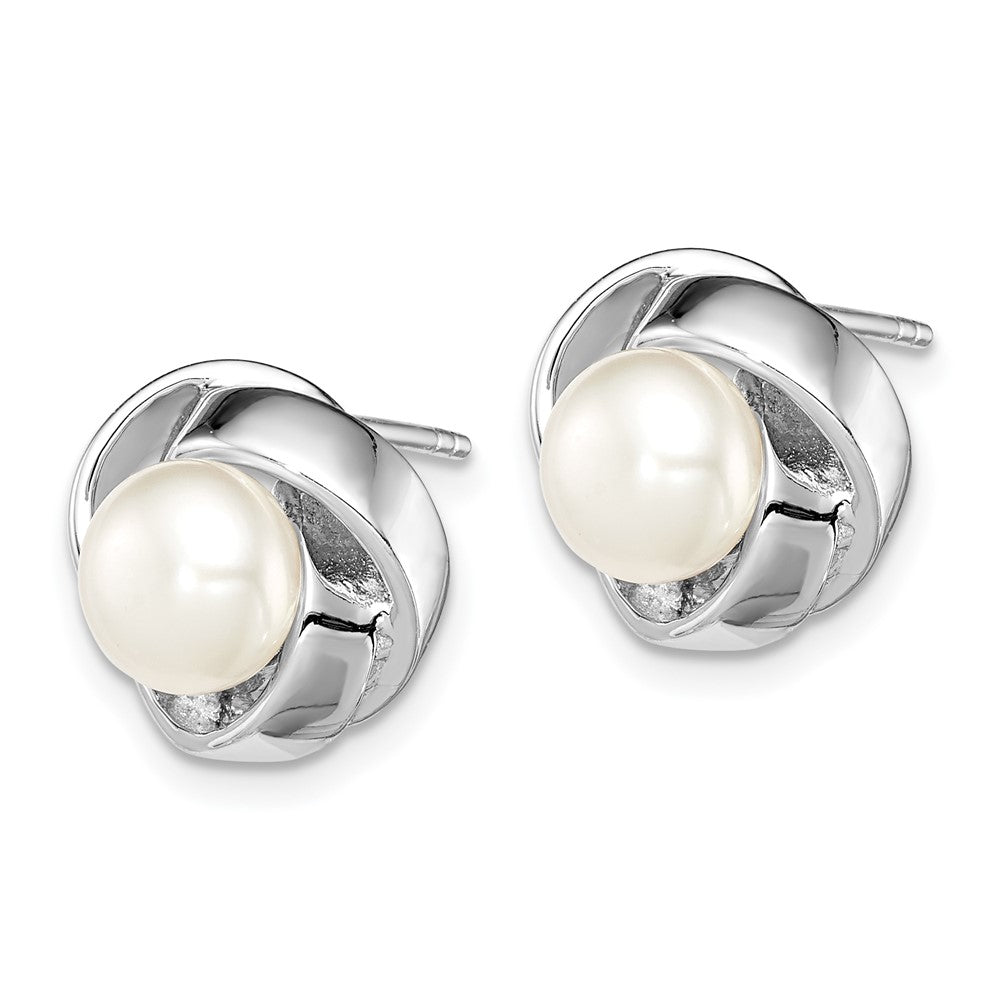 Sterling Silver Rhodium Plated 6- White Freshwater Cultured Pearl Post Earrings