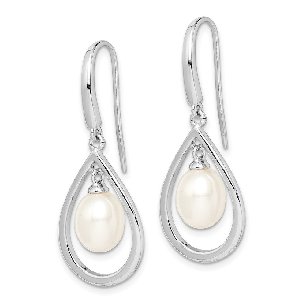 Sterling Silver Rhodium-plated 6- White Teardrop Freshwater Cultured Pearl Dangle Earrings