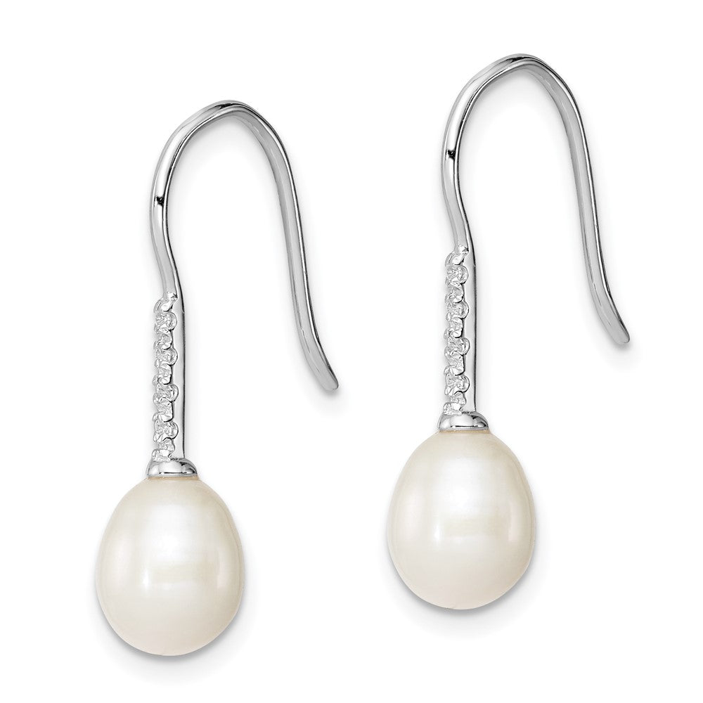 Sterling Silver Rhodium-plated 7- White Teardrop Freshwater Cultured Pearl and CZ Dangle Earrings