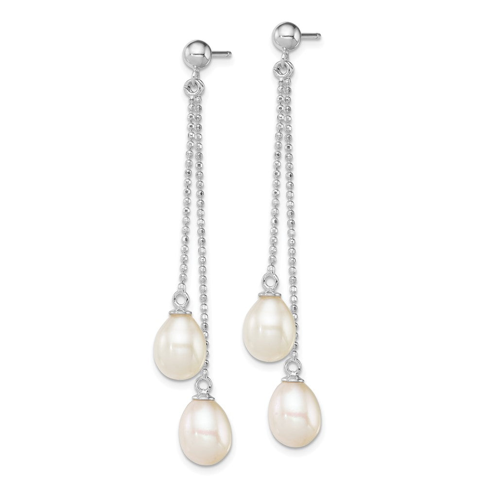 Sterling Silver Rhodium-plated 7- White Rice Freshwater Cultured Pearl Post Dangle Earrings