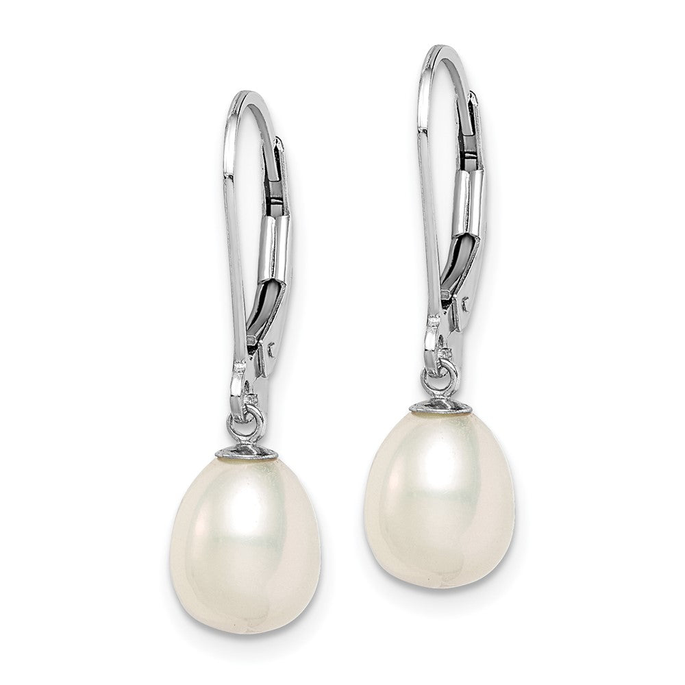 Sterling Silver Rhodium-plated 7- White Teardrop Freshwater Cultured Pearl Leverback Dangle Earrings