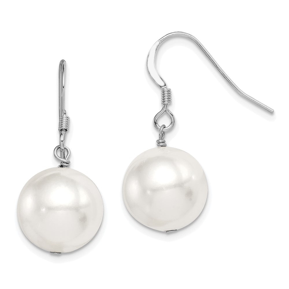 Sterling Silver Rhodium-plated 12- White Round Shell Bead Dangle Earrings