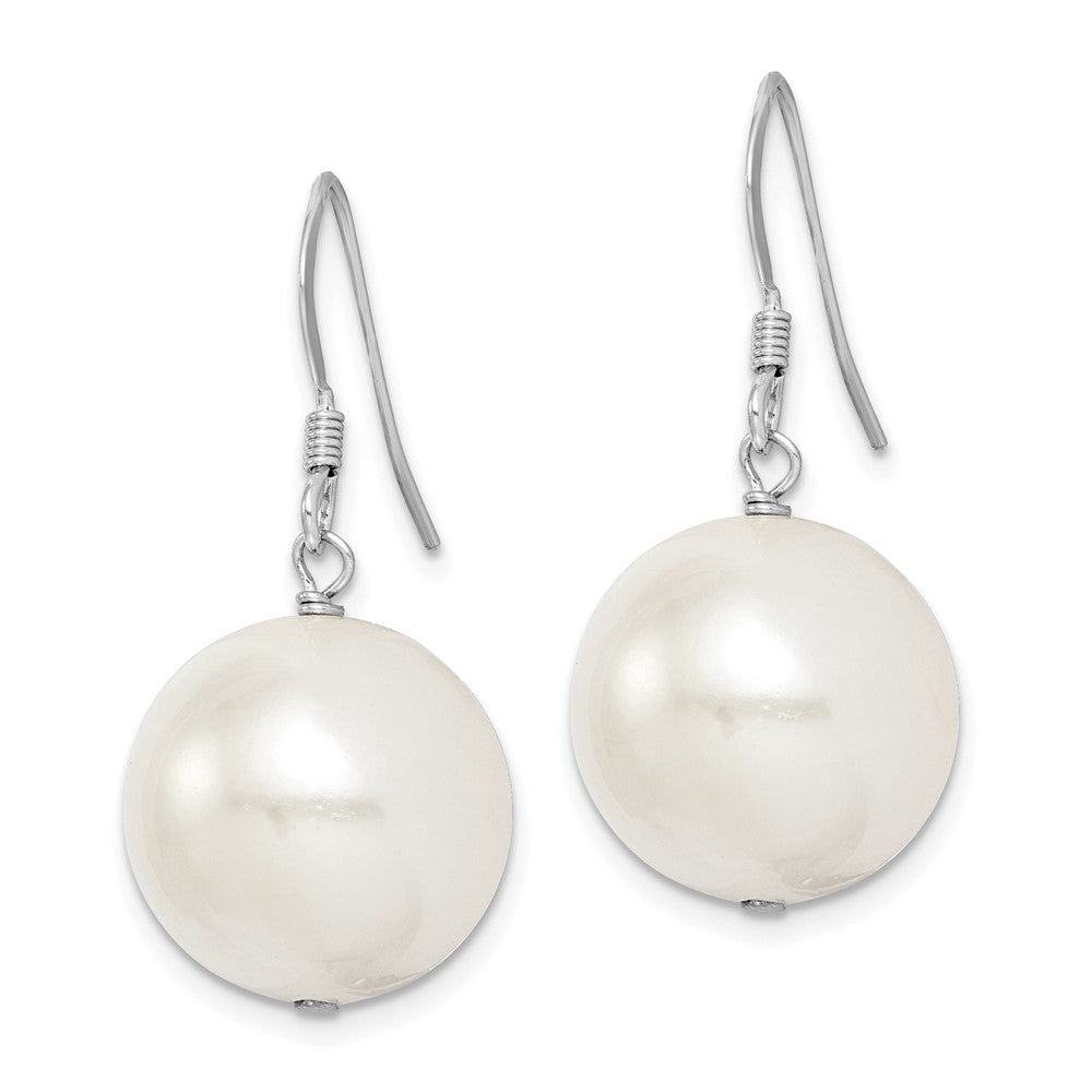 Sterling Silver Rhodium-plated 14- White Round Shell Pearl Dangle Earrings