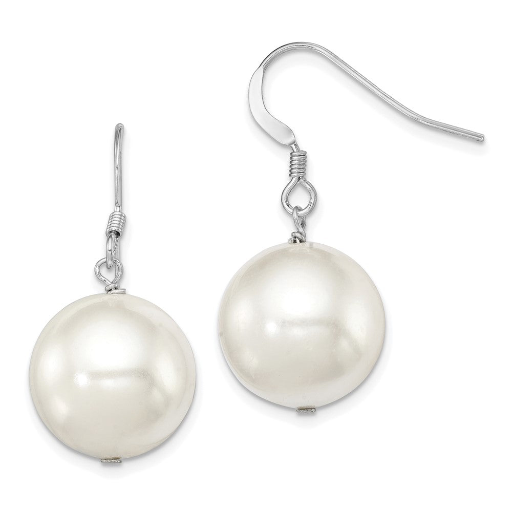 Sterling Silver Rhodium-plated 14- White Round Shell Pearl Dangle Earrings