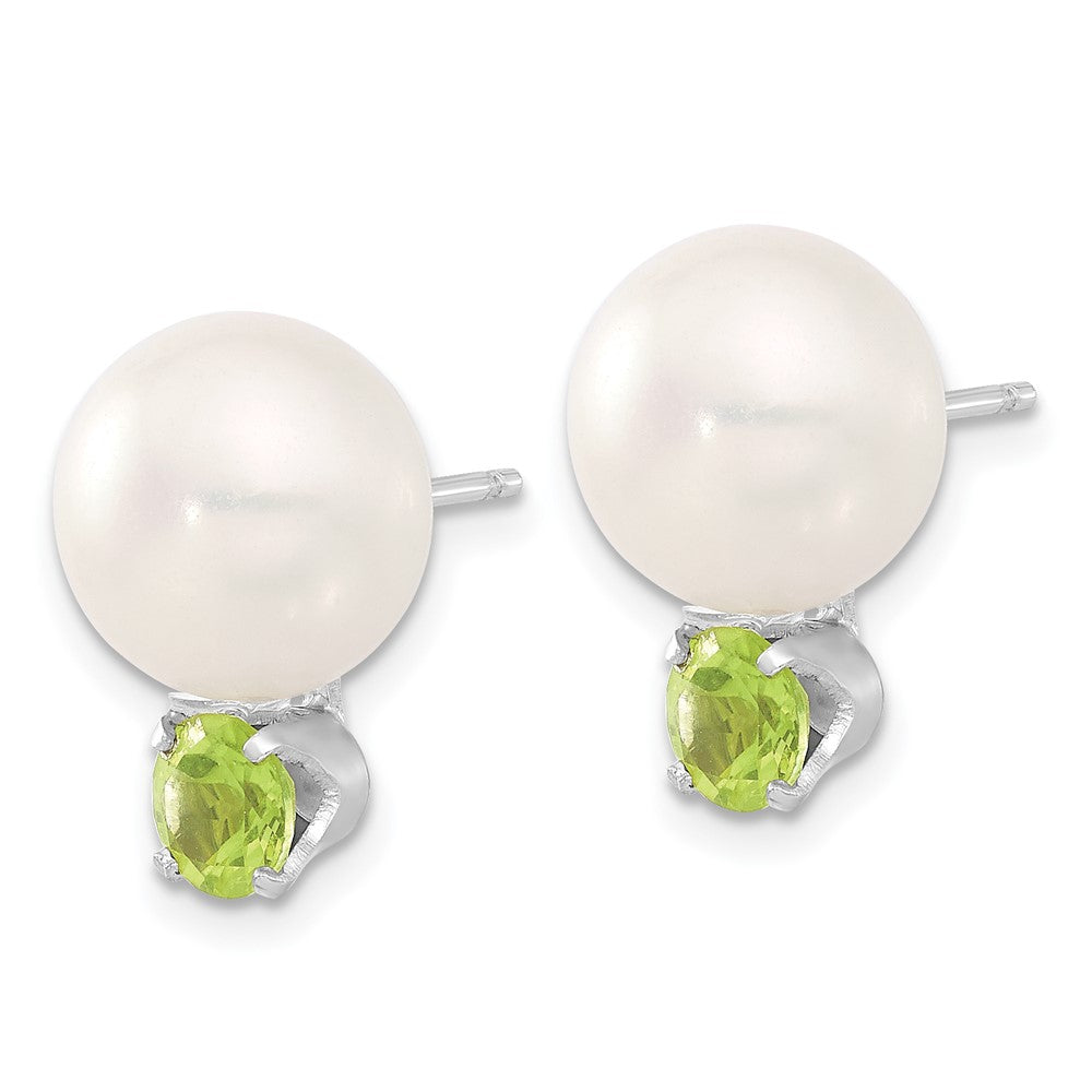 Sterling Silver Rhodium-plate 10- FWC Button Pearl Peridot Earrings