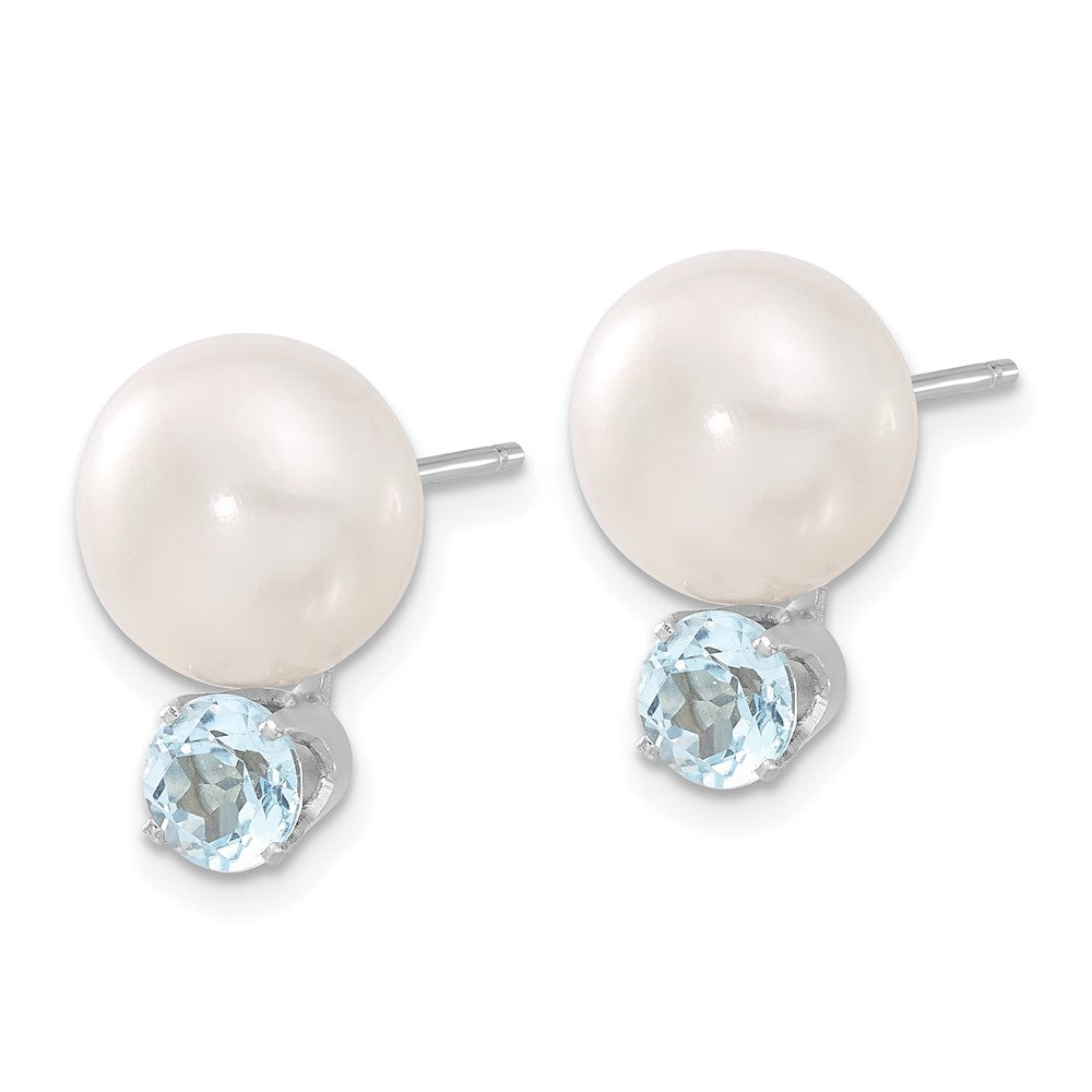 Sterling Silver Rhod-pltd 10- FWC Button Pearl Blue Topaz Earrings