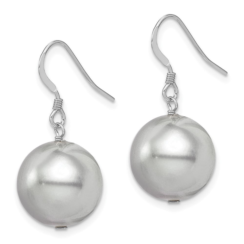 Sterling Silver Rhodium-plated 14- Grey Round Shell Pearl Dangle Earrings