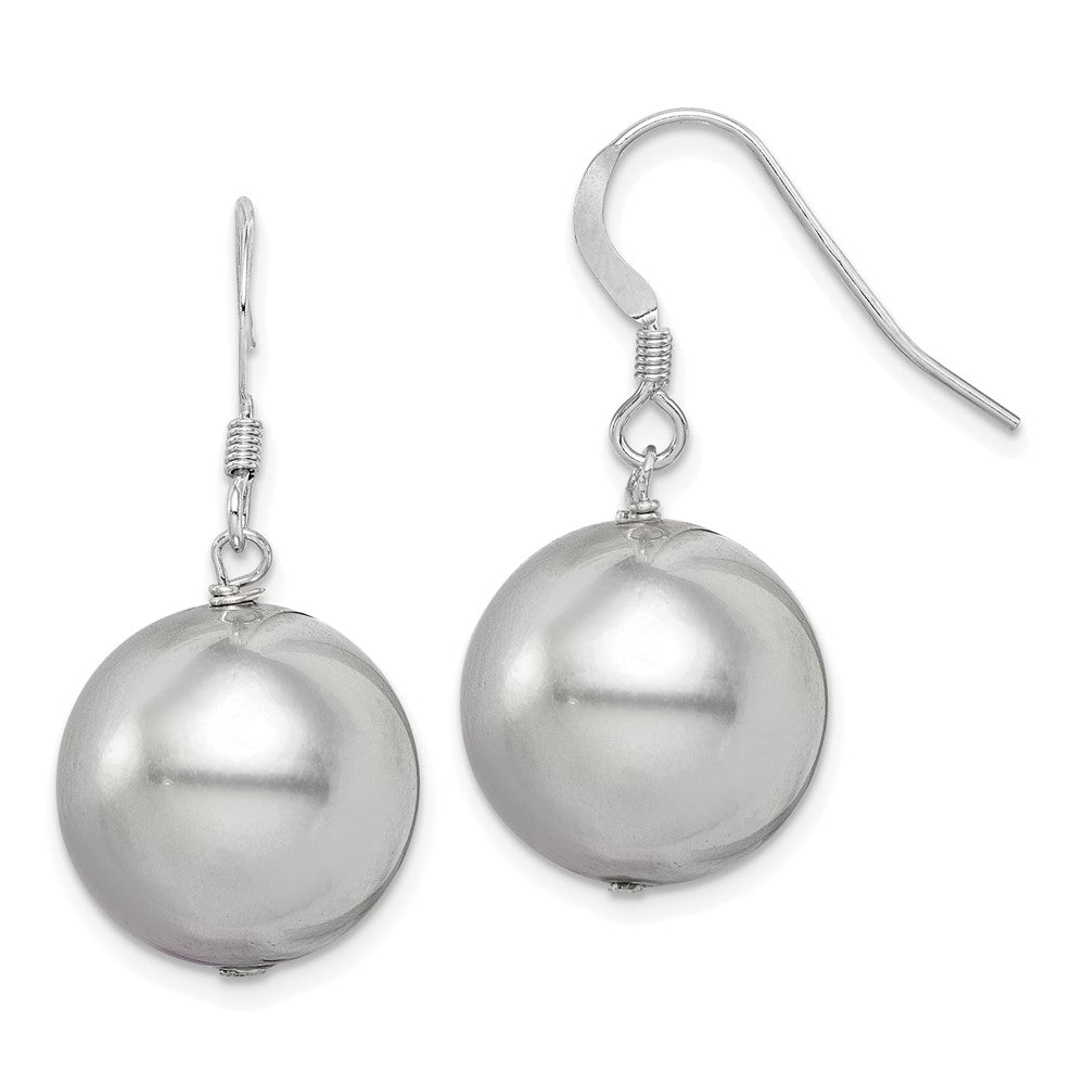 Sterling Silver Rhodium-plated 14- Grey Round Shell Pearl Dangle Earrings
