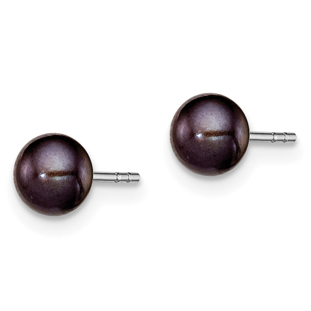 Sterling Silver Rhodium-plated 5- Black Button Freshwater Cultured Pearl Post Earrings
