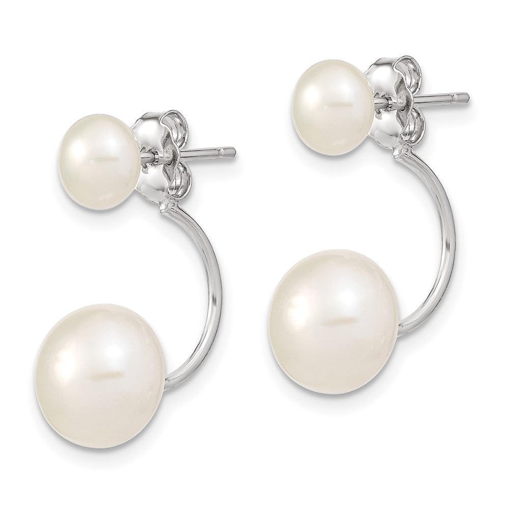 Sterling Silver Rhodium-plated 5- and 8- White Button Freshwater Cultured Pearl Front and Back Post Dangle Earrings