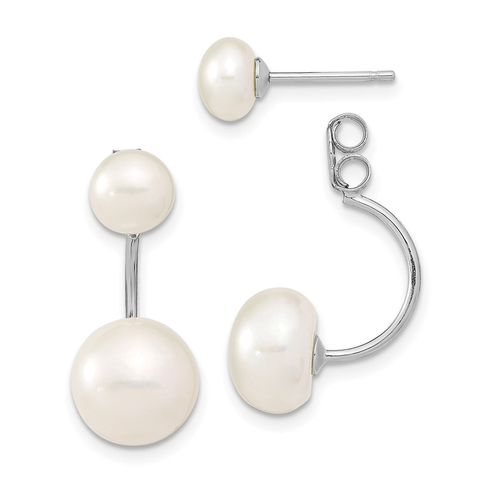 Sterling Silver Rhodium-plated 5- and 8- White Button Freshwater Cultured Pearl Front and Back Post Dangle Earrings