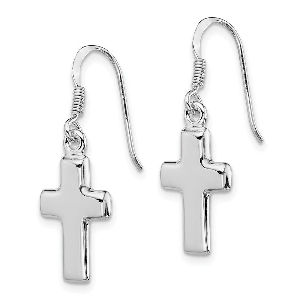 Sterling Silver Rhodium-plated Polished Latin Cross Dangle Earrings