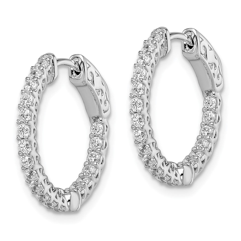 Sterling Shimmer Sterling Silver Rhodium-plated 38 Stone CZ In and Out Round Hinged Hoop Earrings