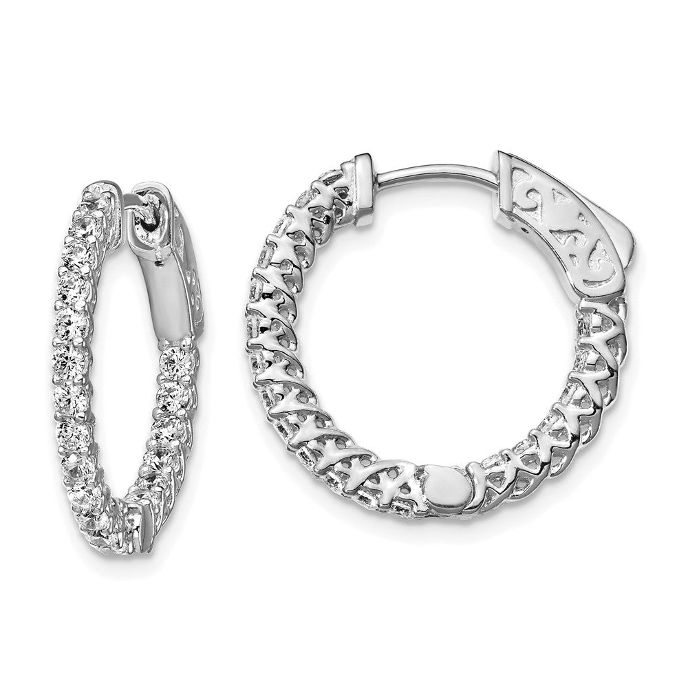 Sterling Shimmer Sterling Silver Rhodium-plated 38 Stone CZ In and Out Round Hinged Hoop Earrings