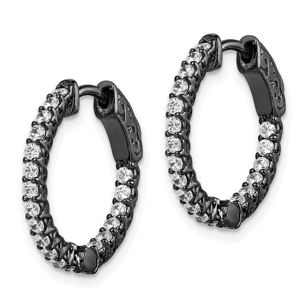 Sterling Shimmer Black Rhodium-plated 38 Stone CZ In and Out Round Hinged Hoop Earrings