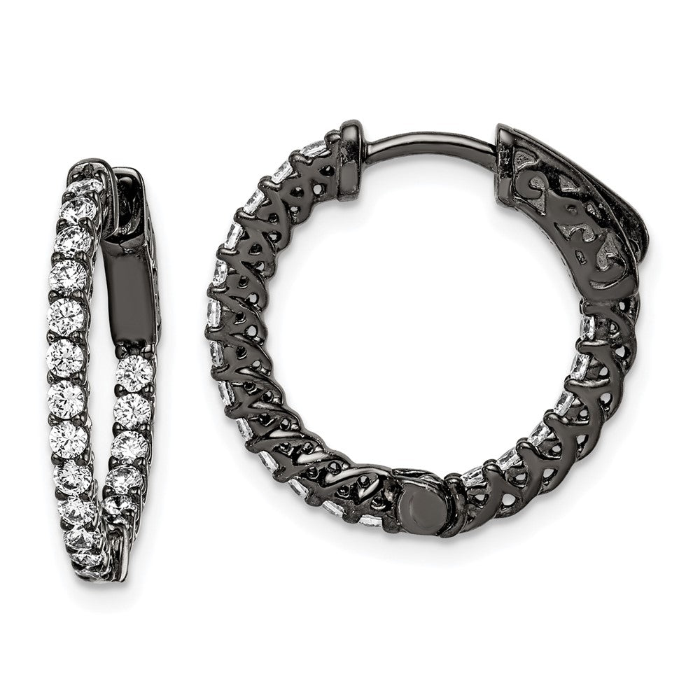 Sterling Shimmer Black Rhodium-plated 38 Stone CZ In and Out Round Hinged Hoop Earrings