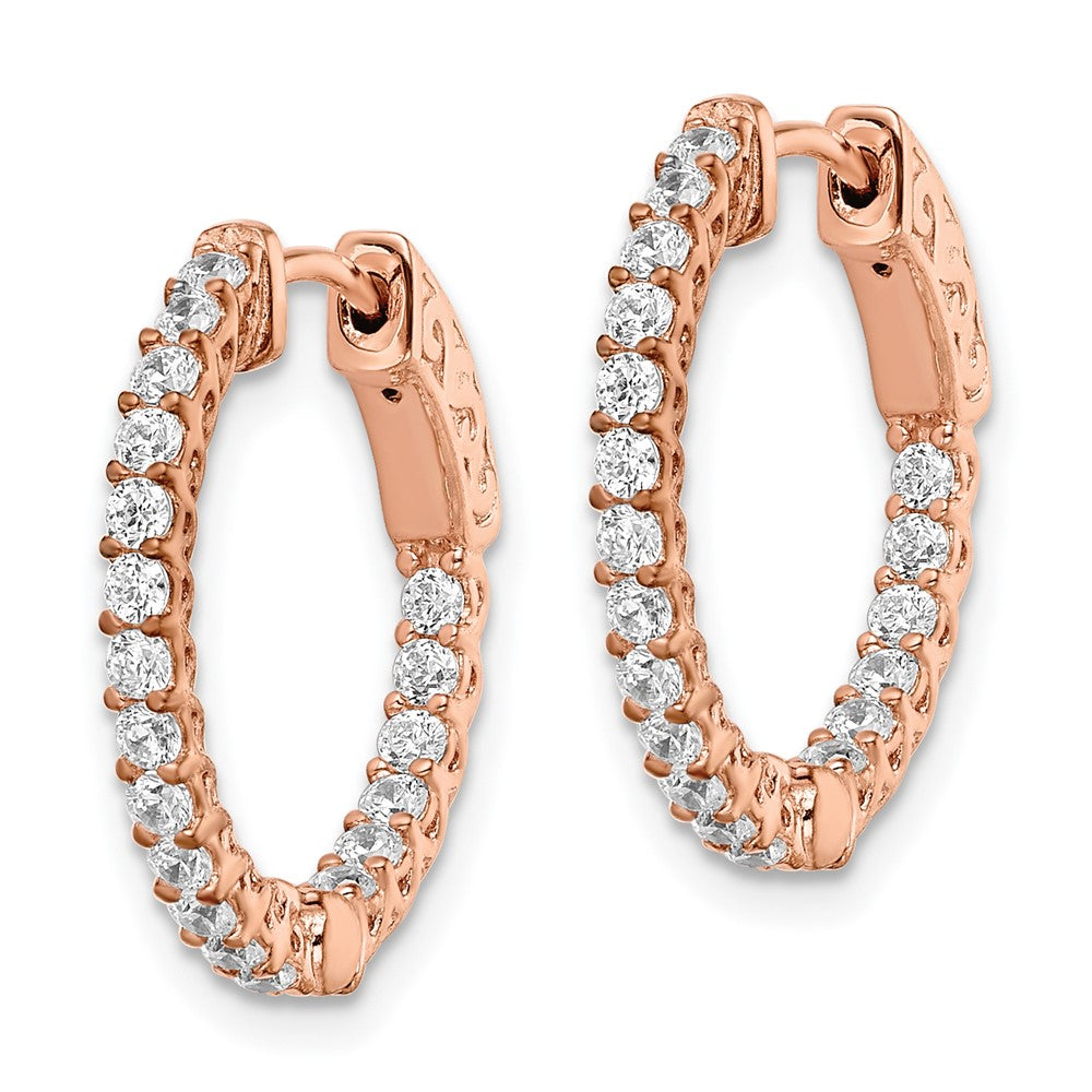 Sterling Shimmer Sterling Silver Rose-tone Rose Gold-plated 38 Stone CZ In and Out Round Hinged Hoop Earrings